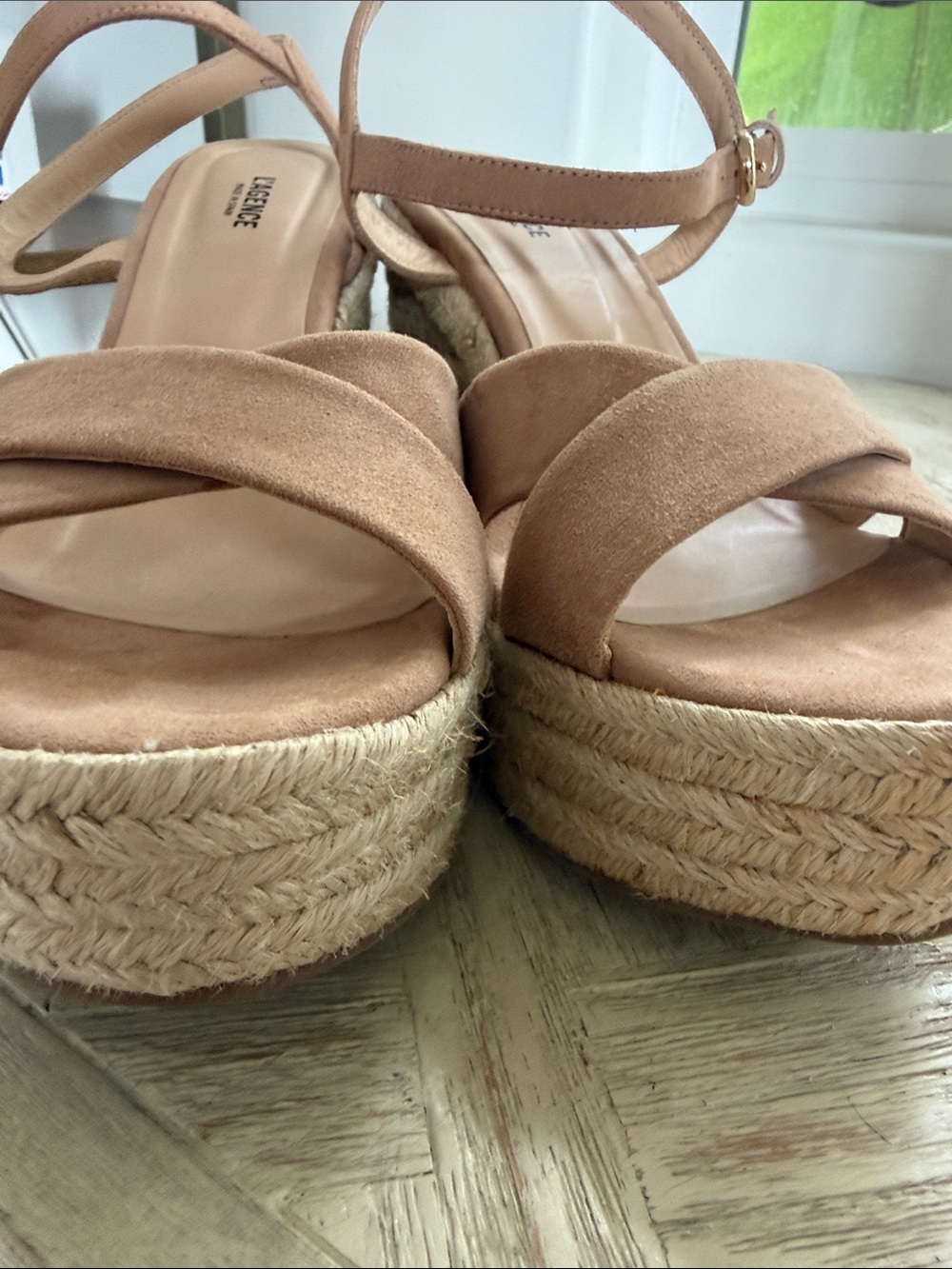 L'AGENCE Nude Blush Suede Espadrille Wedge Sandals - Picture 4 of 11